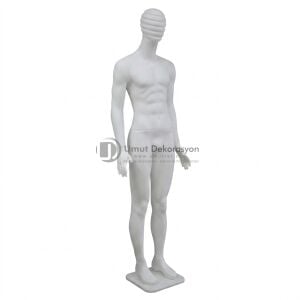 Yüzsüz Erkek Manken Çizgili Kafalı Boy Modeli (Beyaz)